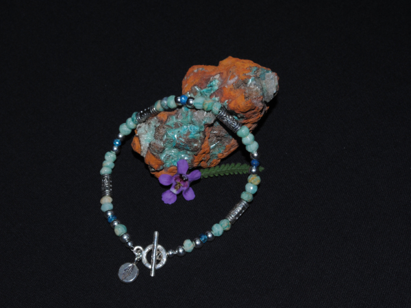 Blue Amazonite, Teal Blue Quartz and Sterling Silver Bracelet