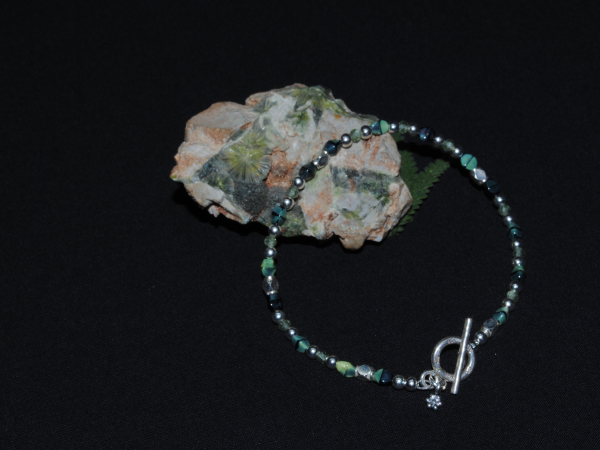 Green Tiger Eye and Sterling Silver Beaded Bracelet