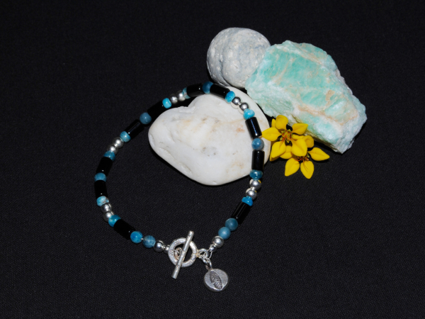 Black Onyx and Blue Apatite Bracelet