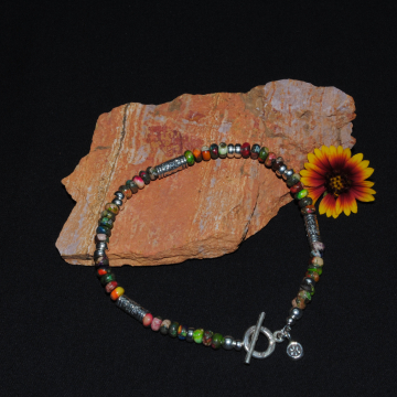 Multi-Colored Jasper and Sterling Silver Bracelet