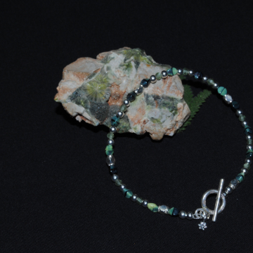 Forest (7 inches); Green Tiger Eye and Sterling Silver Bracelet