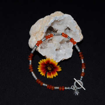 Sunrise (7 inches); Carnelian and Sterling Silver Bead Bracelet
