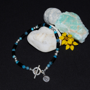 Lunar Twilight (7 inches); Black Onyx, Silver and Blue Dakota Stone Bracelet