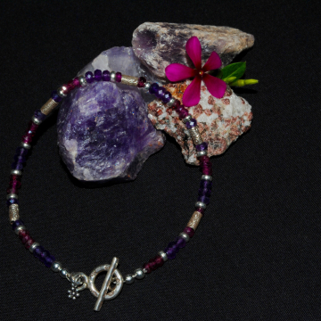 Mountain Ridgeline (7 inches); Amethyst and Red Garnet Bracelet
